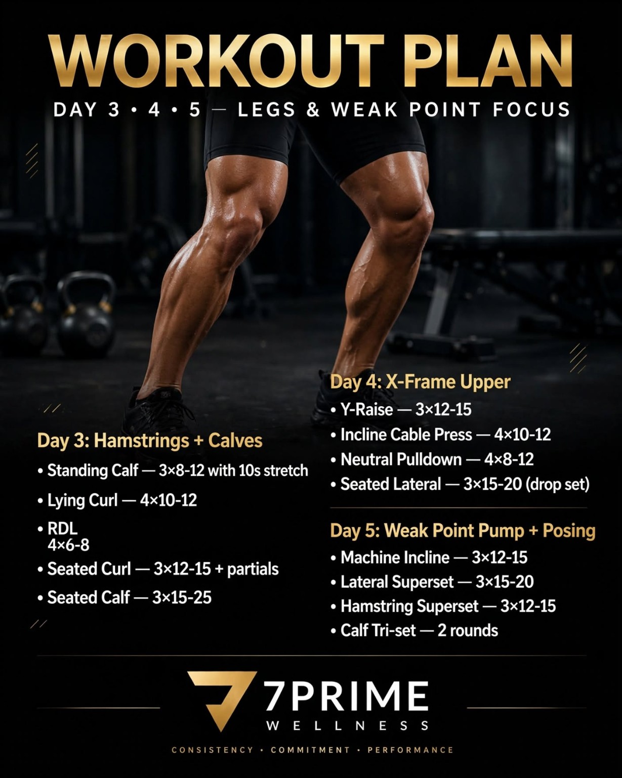 Days 3, 4 and 5 workout plan